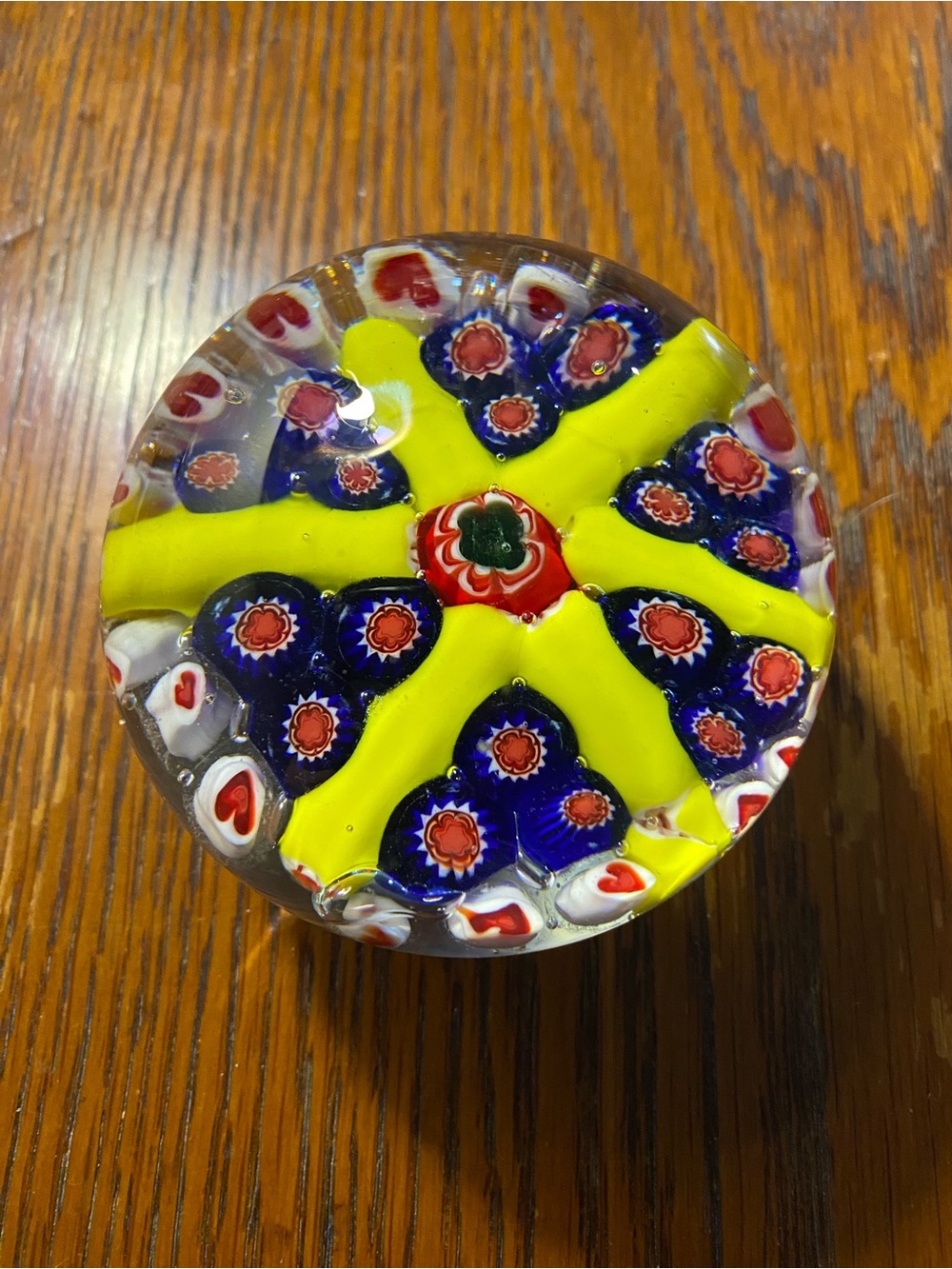 Vintage Millefiori style glass paperweight featuring beautiful multicolors